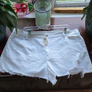 Aerie White Jean Shorts Distressed Frayed Hem